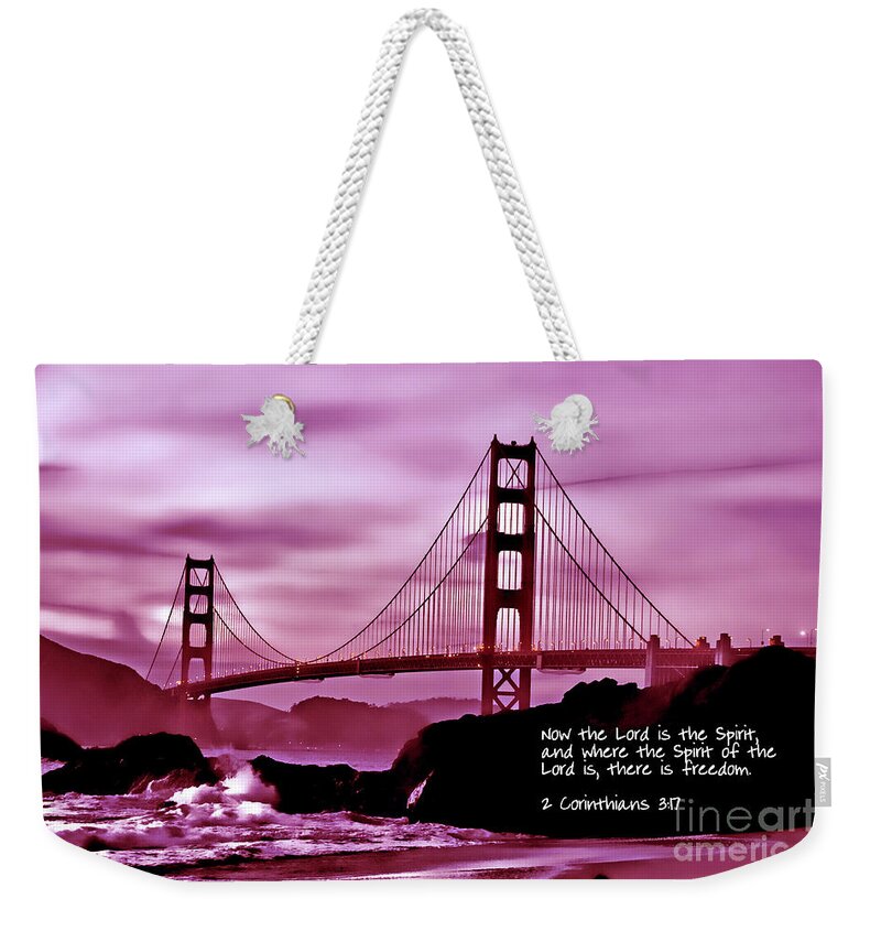  Golden Gate Bridge Weekender Tote Bag featuring the photograph Inspirational - Nightfall at the Golden Gate by Mark Madere