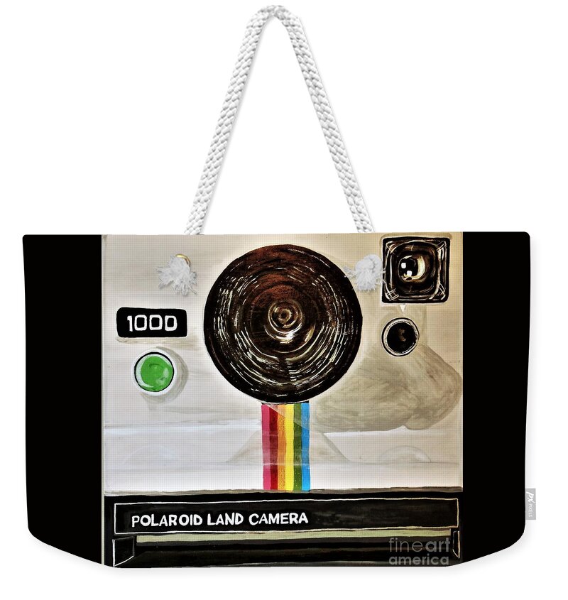 Mask Weekender Tote Bag featuring the painting Instant Polaroid Land Camera by Barbara Donovan