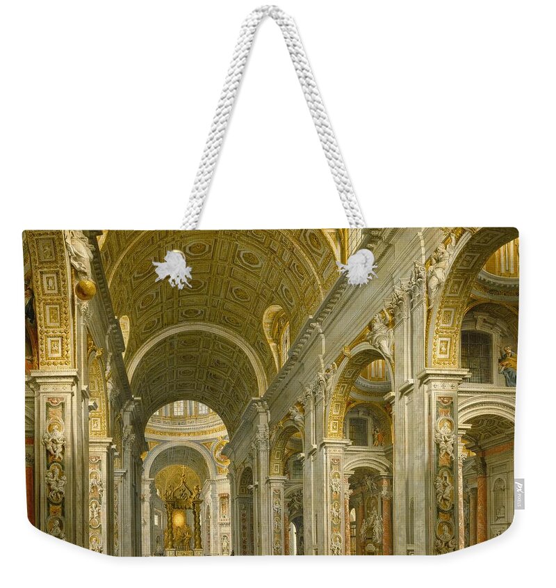 Interior Weekender Tote Bag featuring the painting Interior of St. Peter's - Rome by Giovanni Paolo Panini