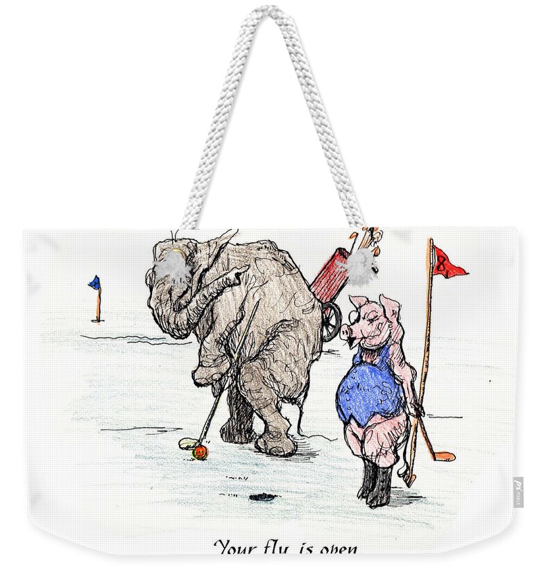 Cartoon Weekender Tote Bag featuring the painting Interrupting Concentration by Donna Tucker
