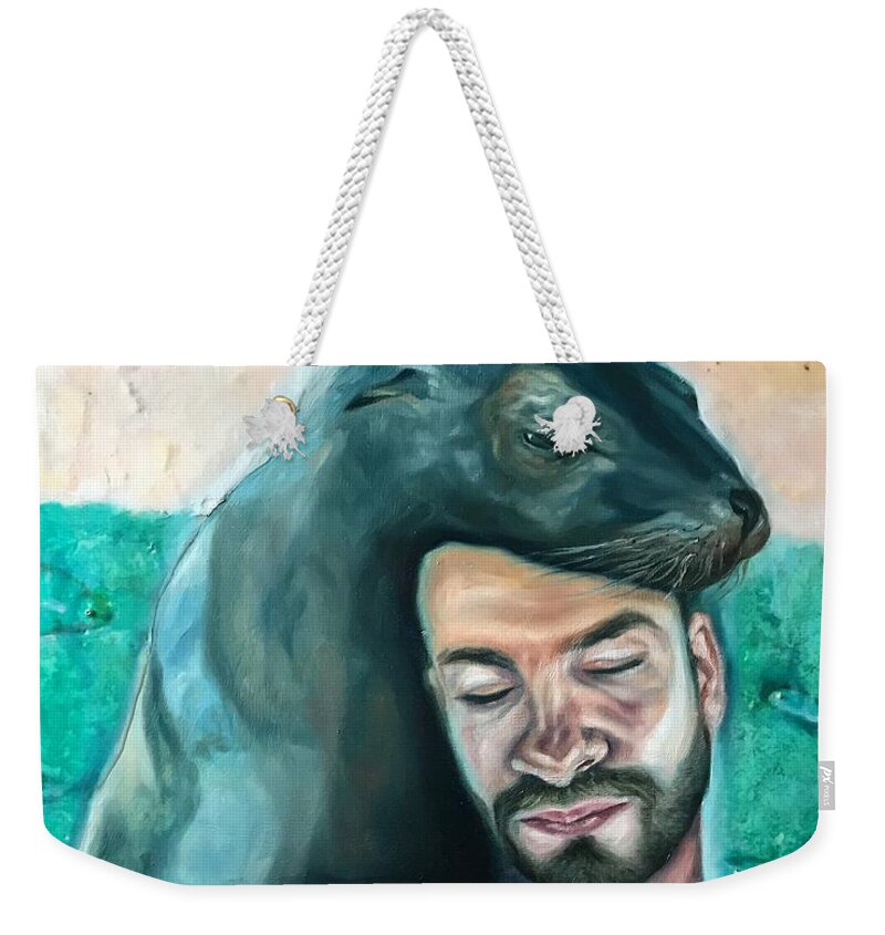 Male Weekender Tote Bag featuring the painting Interspecial Communication by Greg Hester