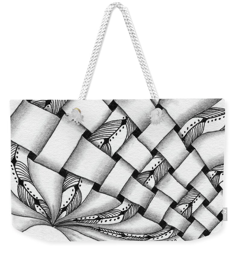 Zentangle Weekender Tote Bag featuring the drawing Interwoven by Jan Steinle