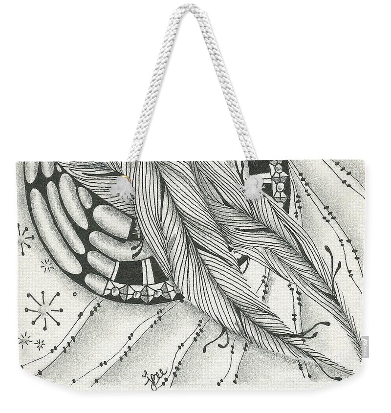 Zentangle Weekender Tote Bag featuring the drawing Into Orbit by Jan Steinle