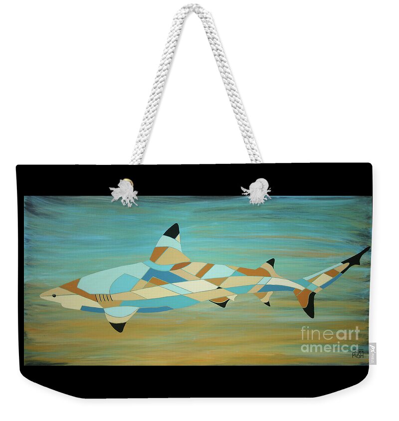Contemporary Shark Painting Weekender Tote Bag featuring the painting Into the Blue I Shark Painting by Barbara Rush