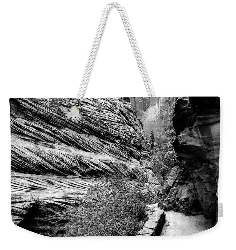 Zion Weekender Tote Bag featuring the photograph Journey, Black and White by Adam Morsa