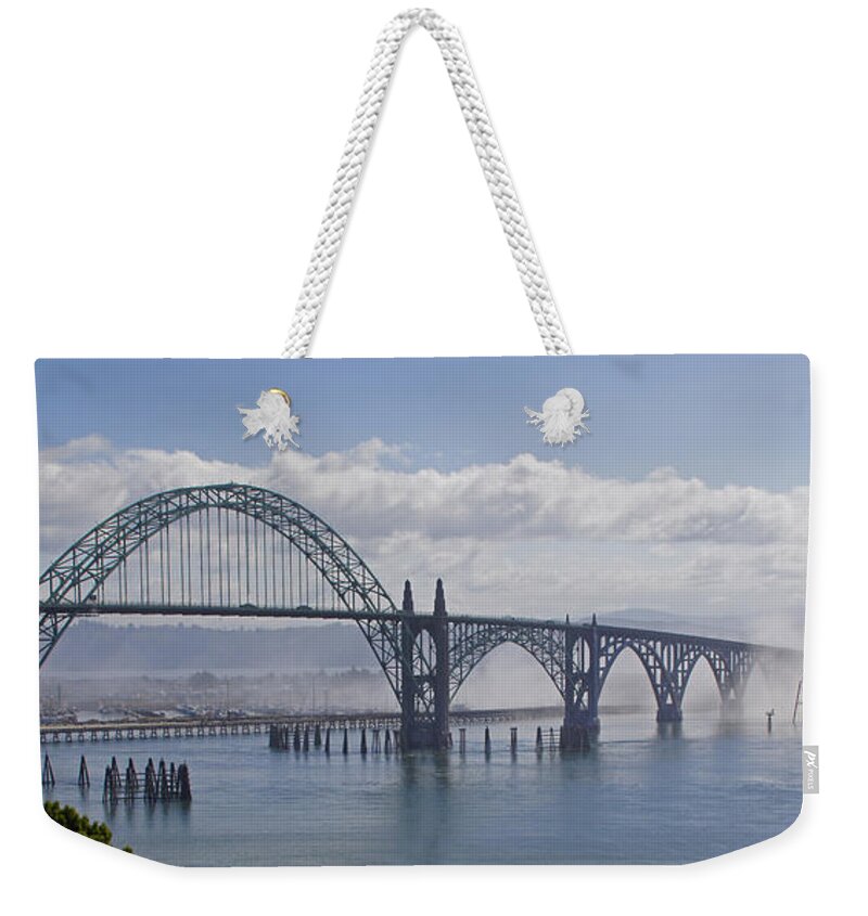 Oregon Weekender Tote Bag featuring the photograph Into the Fog at Newport by Mick Anderson
