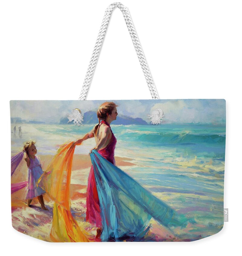 Coast Weekender Tote Bag featuring the painting Into the Surf by Steve Henderson