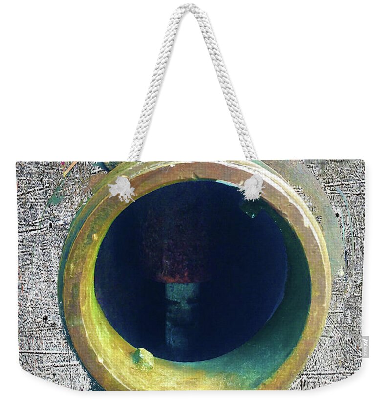 Rusty Hole Weekender Tote Bag featuring the mixed media Inturupted by Tony Rubino