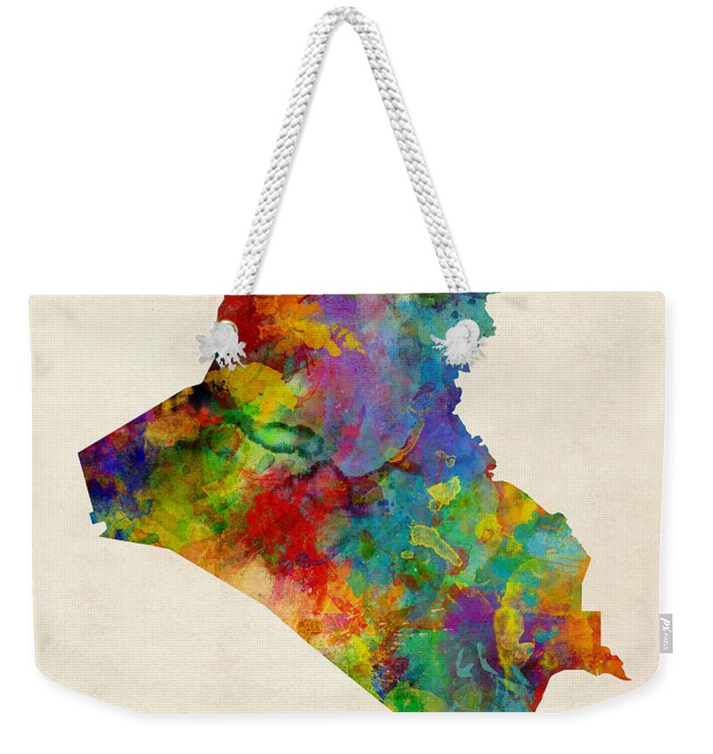 Map Art Weekender Tote Bag featuring the digital art Iraq Watercolor Map by Michael Tompsett