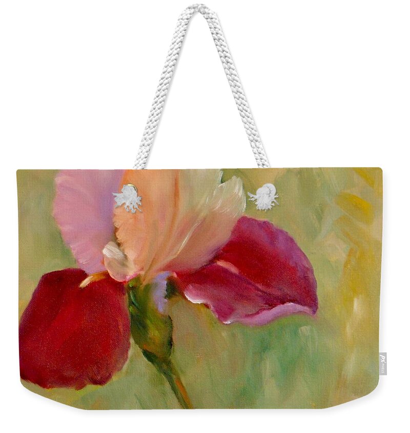 Iris Weekender Tote Bag featuring the painting Iris Elegante by Nataya Crow