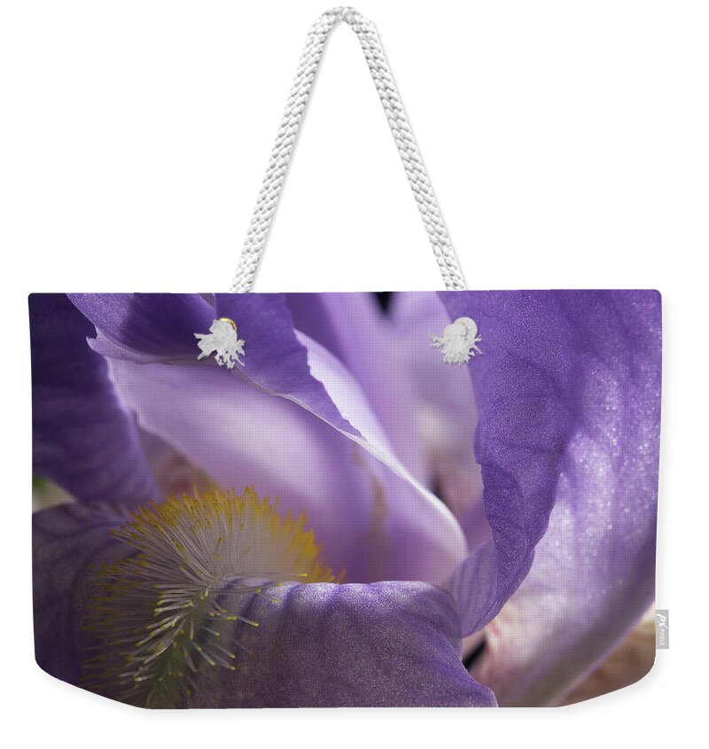 Purple Iris Weekender Tote Bag featuring the photograph Iris Series 3 by Mike Eingle