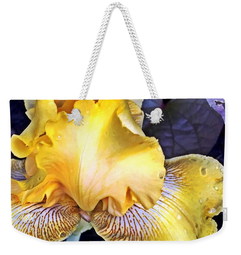 Macro Weekender Tote Bag featuring the photograph Iris Supreme by Vonda Lawson-Rosa