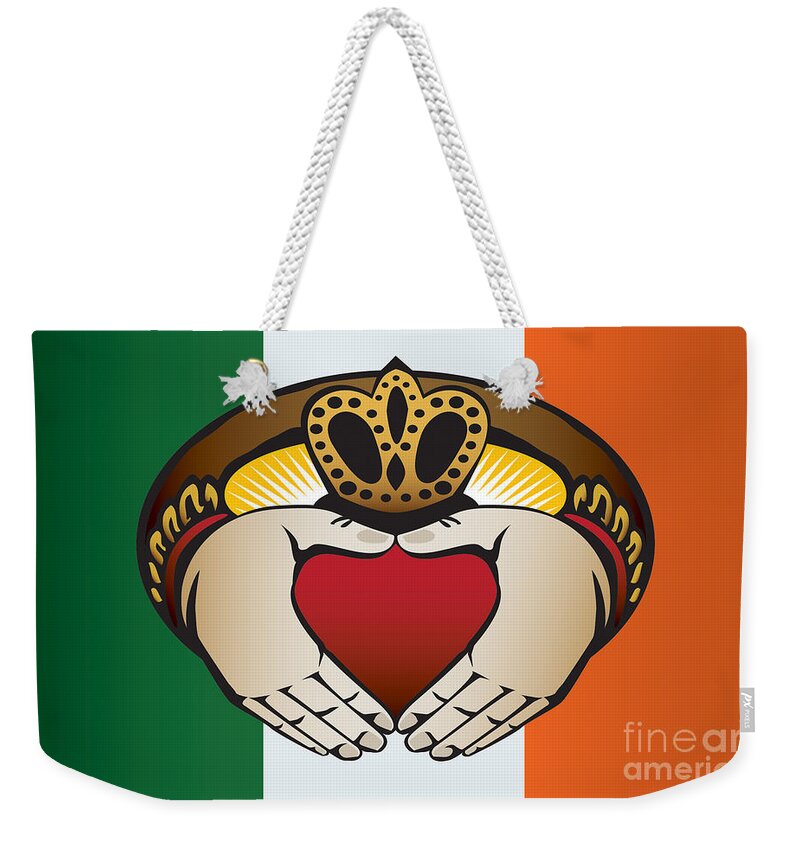 Irish Weekender Tote Bag featuring the digital art Irish Claddagh art by Joe Barsin