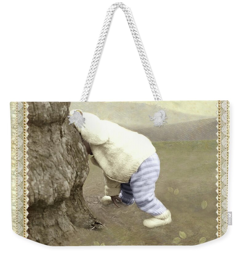  Weekender Tote Bag featuring the photograph Is Bunny Behind Tree? by Adele Aron Greenspun