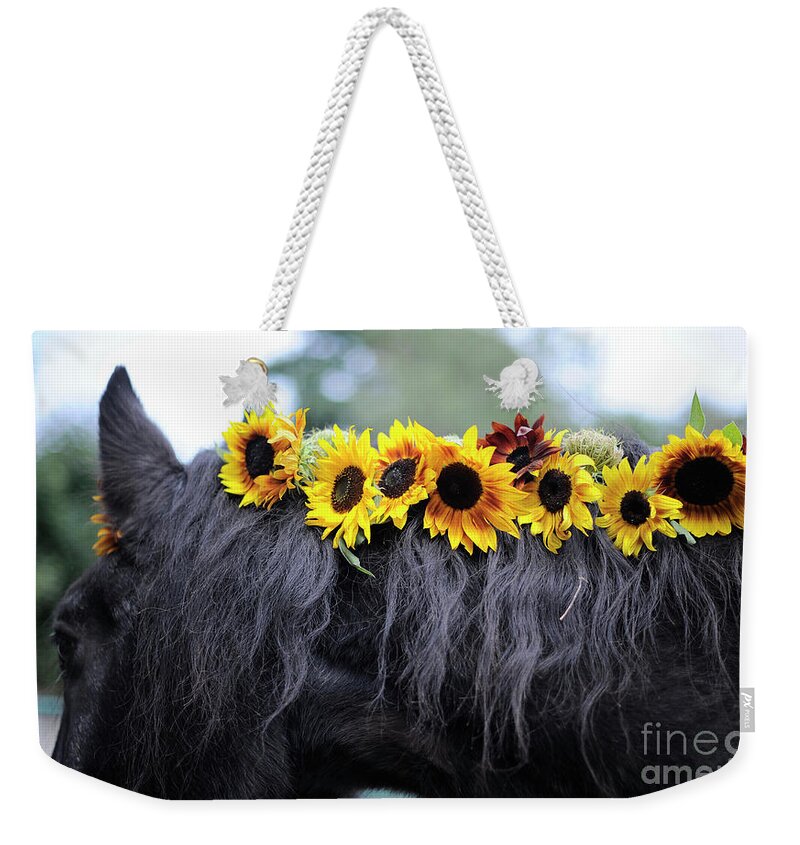 Rosemary Farm Weekender Tote Bag featuring the photograph Isabelle and the Sunflowers by Carien Schippers