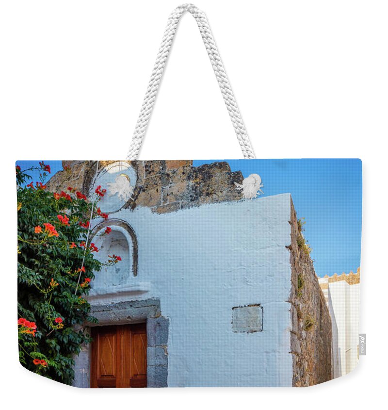 Aegean Sea Weekender Tote Bag featuring the photograph Island Chapel by Inge Johnsson