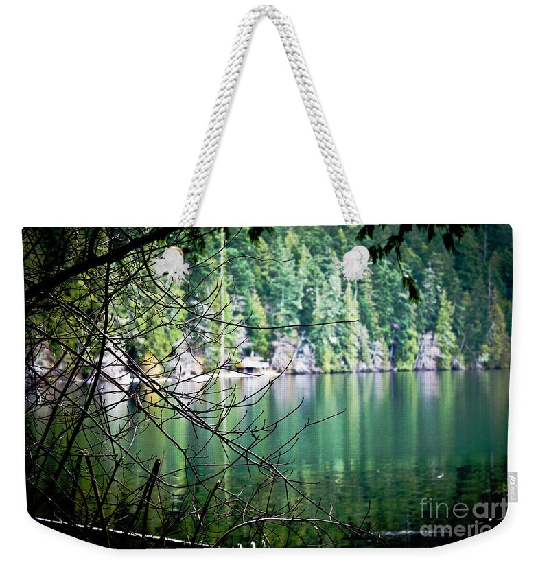 Vancouver Island Weekender Tote Bag featuring the photograph Lake Cathedral Grove by Donna L Munro