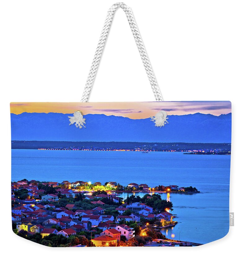 Preko Weekender Tote Bag featuring the photograph Island of Ugljan evening aerial panorama by Brch Photography