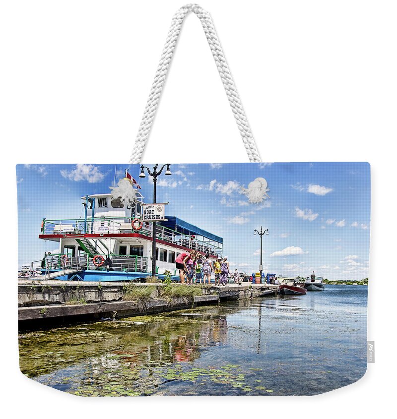 Orillia Weekender Tote Bag featuring the digital art Island Princess at Harbour Dock by JGracey Stinson