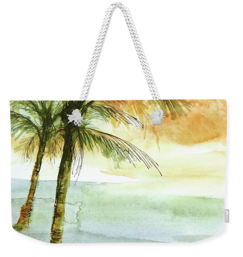 Original Watercolors Weekender Tote Bag featuring the painting Island Sunset II by Chris Paschke