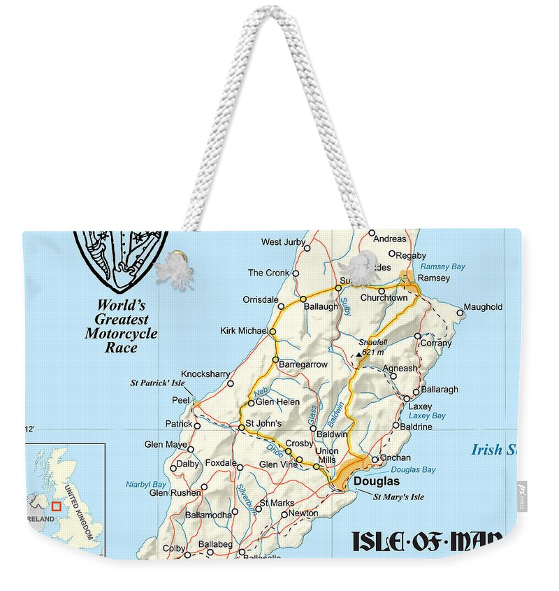 Map Weekender Tote Bag featuring the digital art Isle of Man Map by Gary Grayson