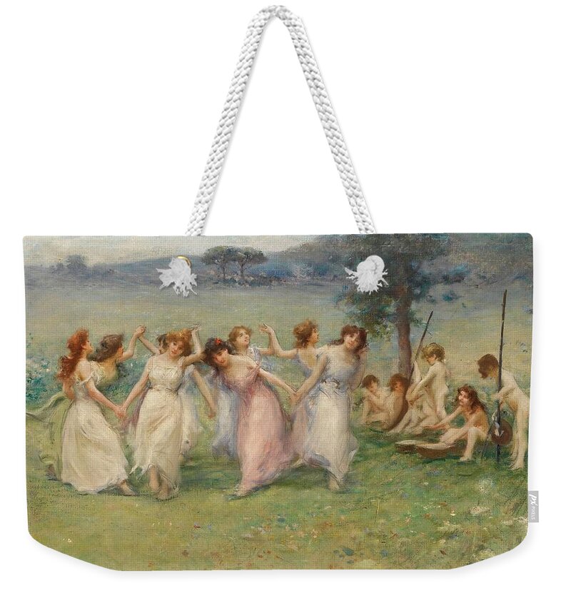 Fausto Zonaro 1854 - 1929 Italian Allegory Of Spring Weekender Tote Bag featuring the painting Italian Allegory Of Spring by MotionAge Designs