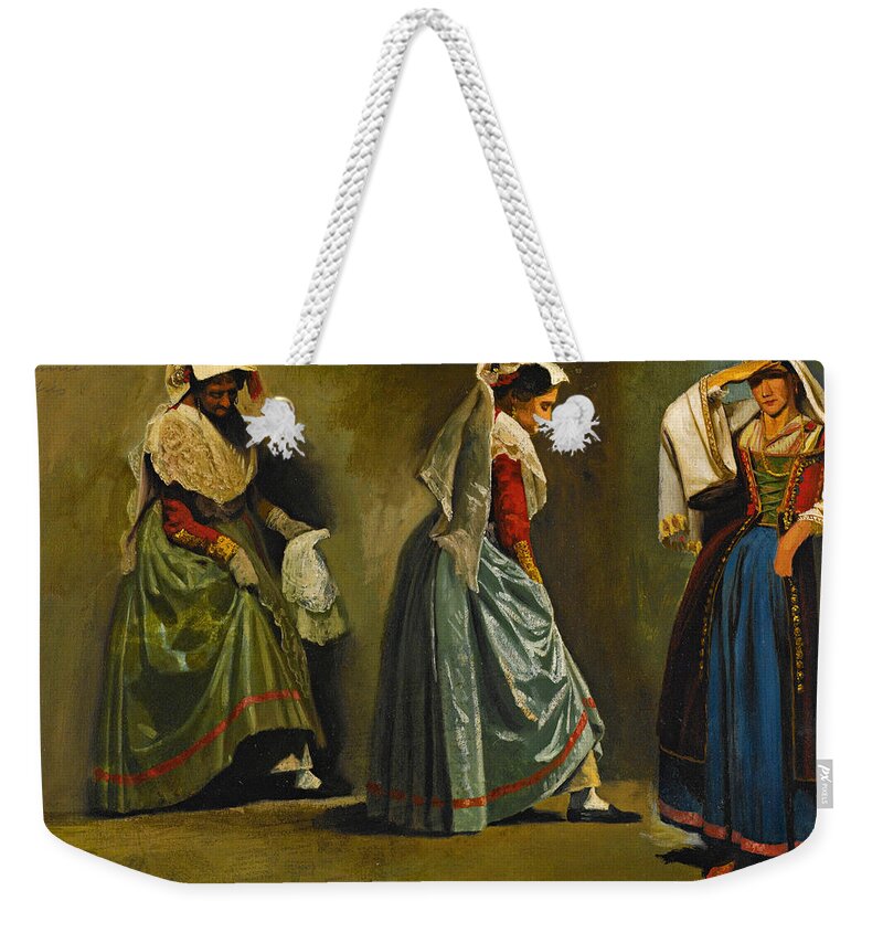Albert Bierstadt Weekender Tote Bag featuring the painting Italian Costume Studies by Albert Bierstadt