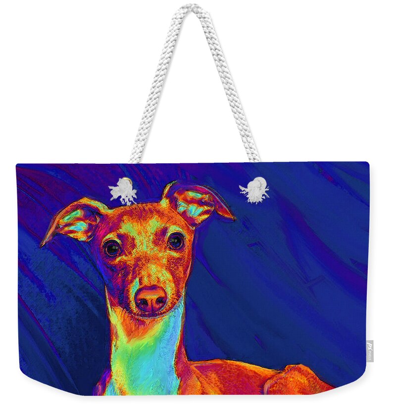 Greyhound Weekender Tote Bag featuring the digital art Italian Greyhound by Jane Schnetlage