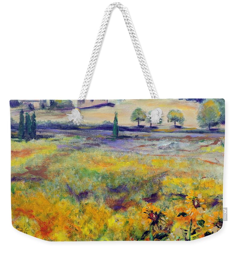 Sunflower Weekender Tote Bag featuring the painting Italian Sunflowers by Jodie Marie Anne Richardson Traugott     aka jm-ART