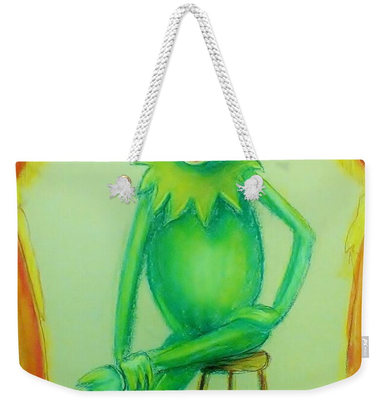 Kermit The Frog Weekender Tote Bag featuring the drawing It's Not Easy Being Green by Denise F Fulmer