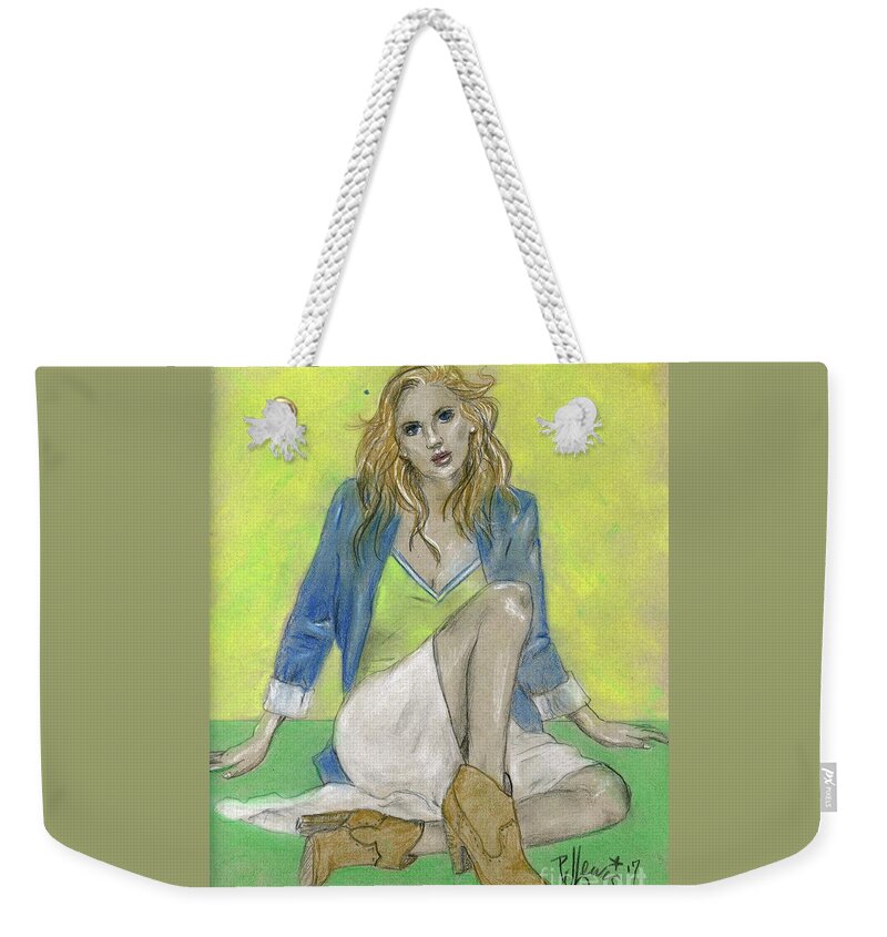 Boots Weekender Tote Bag featuring the drawing I've fallen but I CAN get up. by PJ Lewis