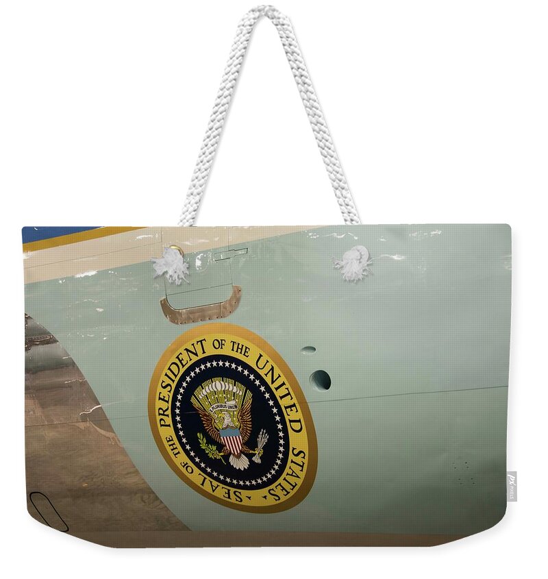 John F Kennedy Weekender Tote Bag featuring the photograph J F K Air Force One by David Bearden