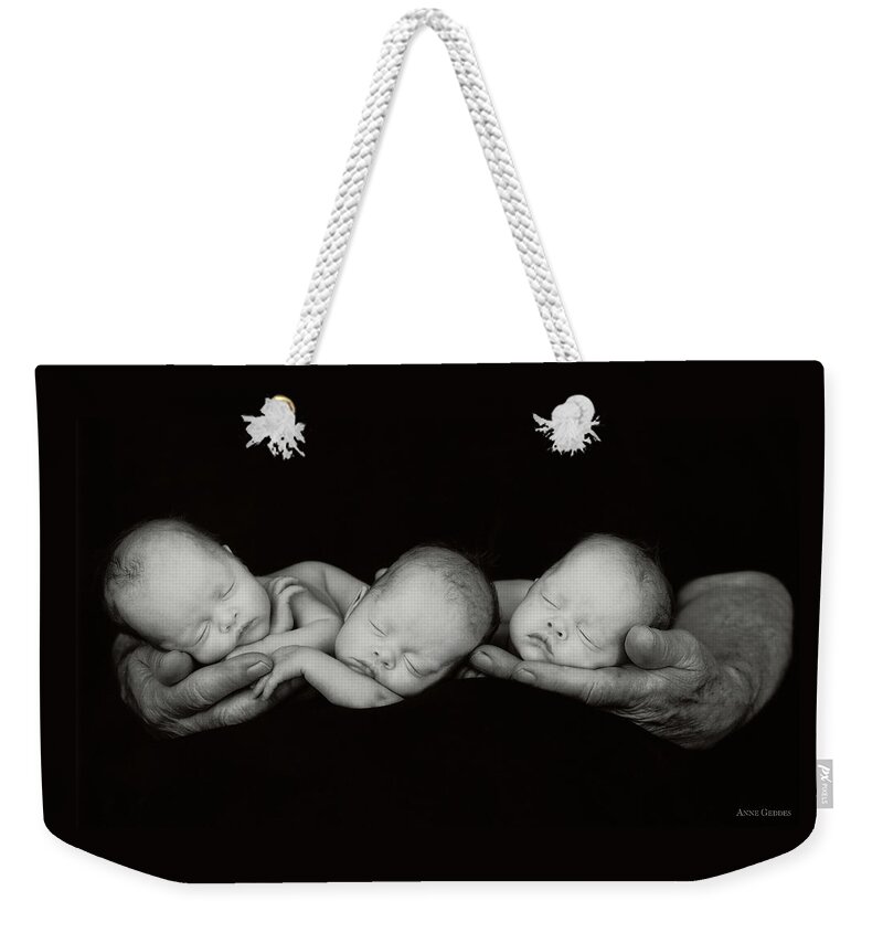 Black And White Weekender Tote Bag featuring the photograph Jack and the Triplets by Anne Geddes