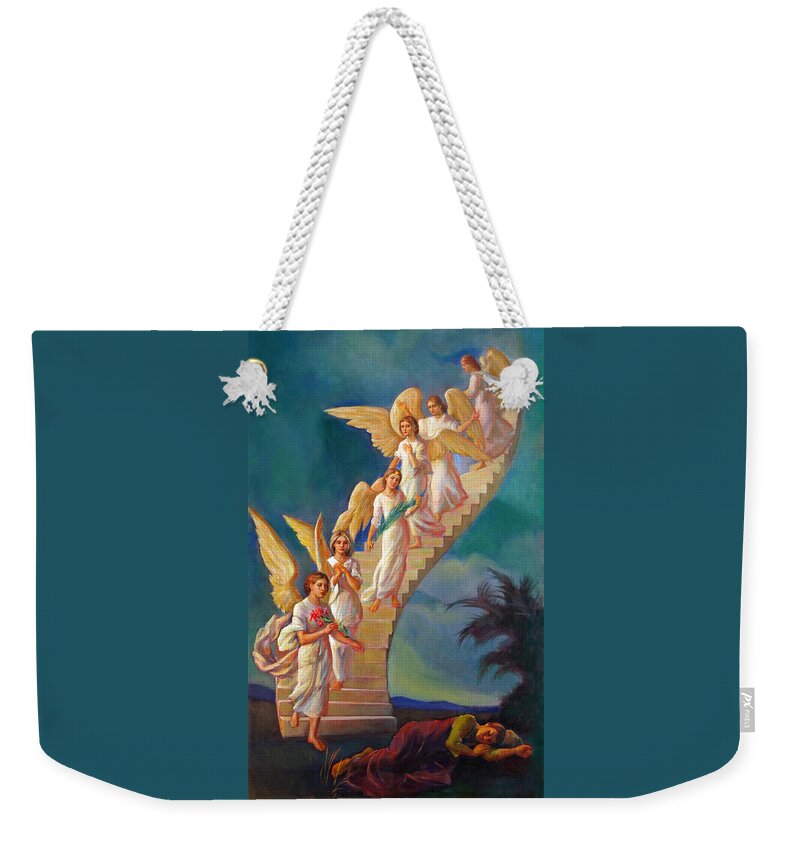 Jacob Weekender Tote Bag featuring the painting Jacob's ladder - Jacob's Dream by Svitozar Nenyuk