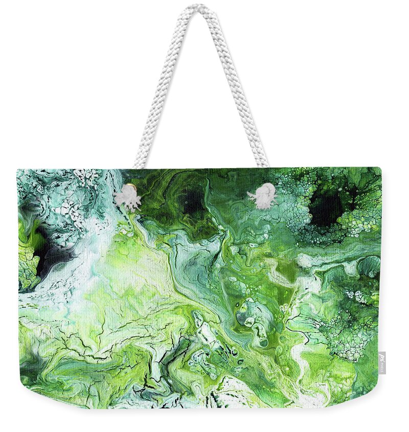 Green Weekender Tote Bag featuring the mixed media Jade- Abstract Art by Linda Woods by Linda Woods
