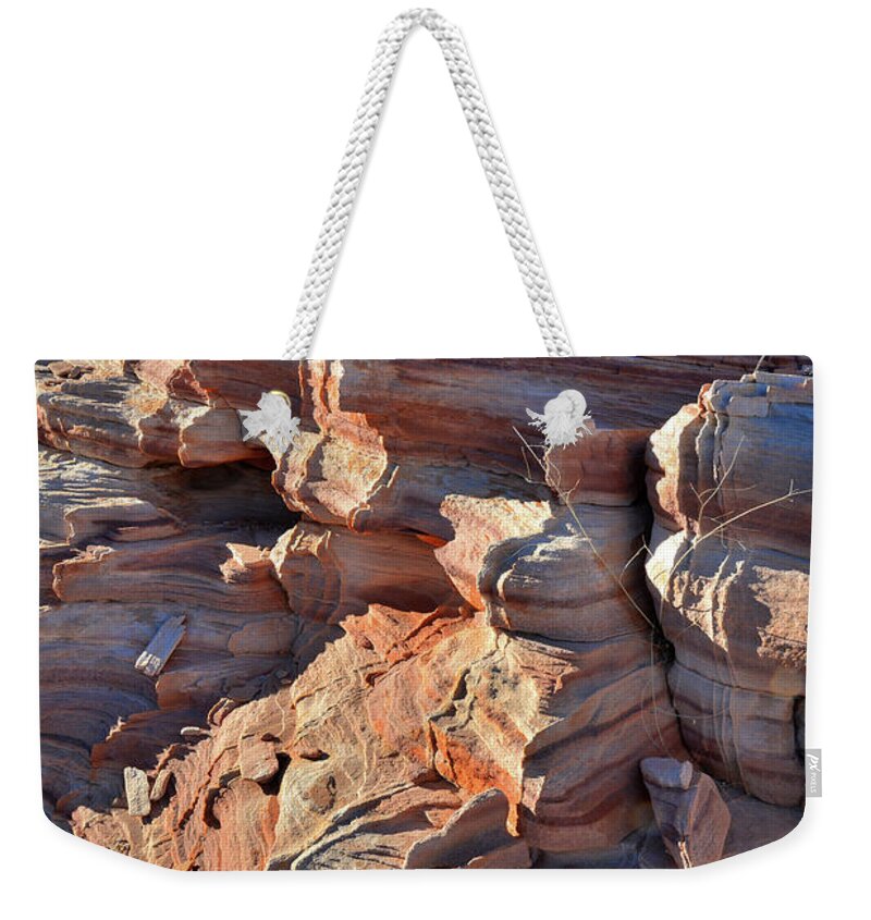 Valley Of Fire State Park Weekender Tote Bag featuring the photograph Jagged Sandstone Ridges in Valley of Fire by Ray Mathis