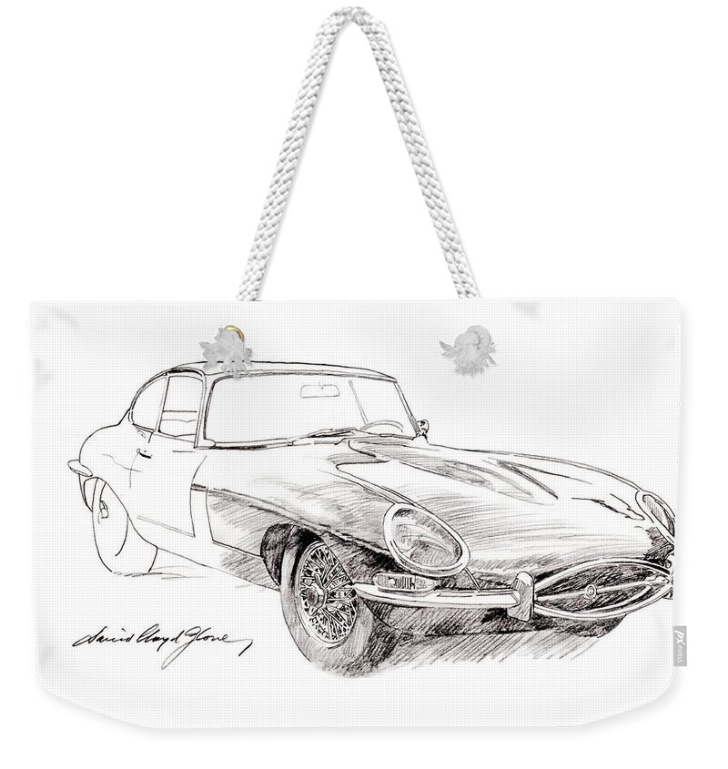 Jaguar Weekender Tote Bag featuring the drawing Jaguar E-type by David Lloyd Glover