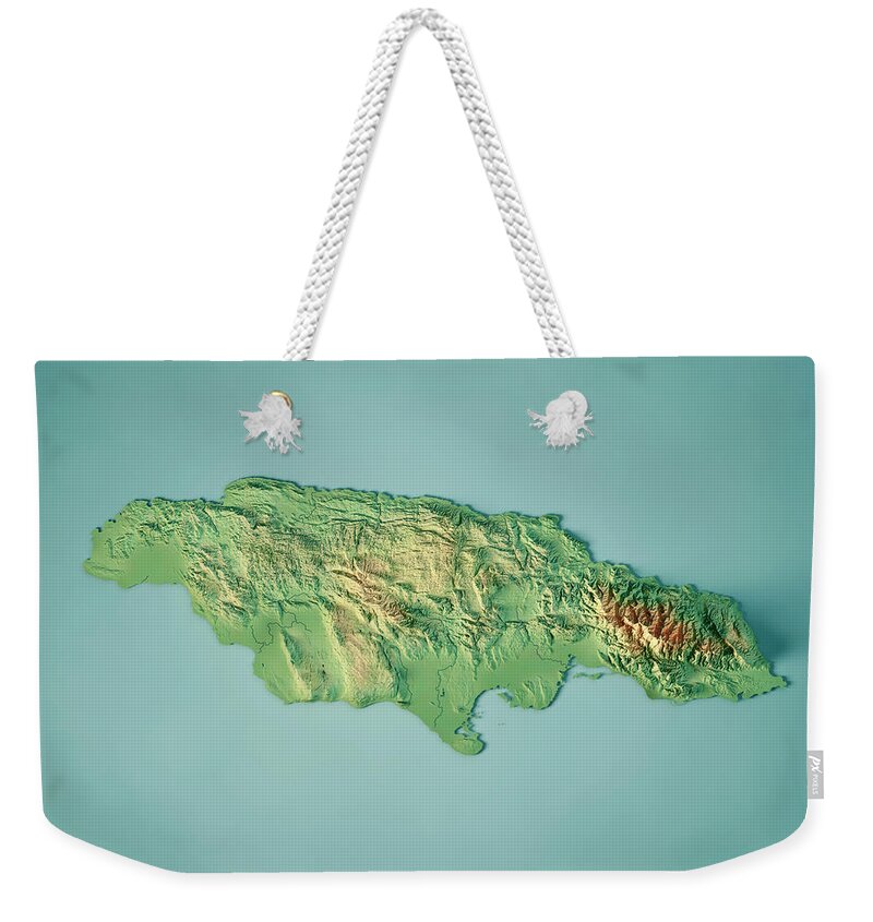 Jamaica Weekender Tote Bag featuring the digital art Jamaica 3D Render Topographic Map by Frank Ramspott