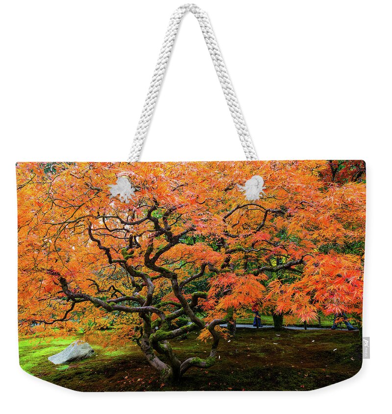 Landscape Weekender Tote Bag featuring the photograph Japanese maple - Japanese garden by Hisao Mogi
