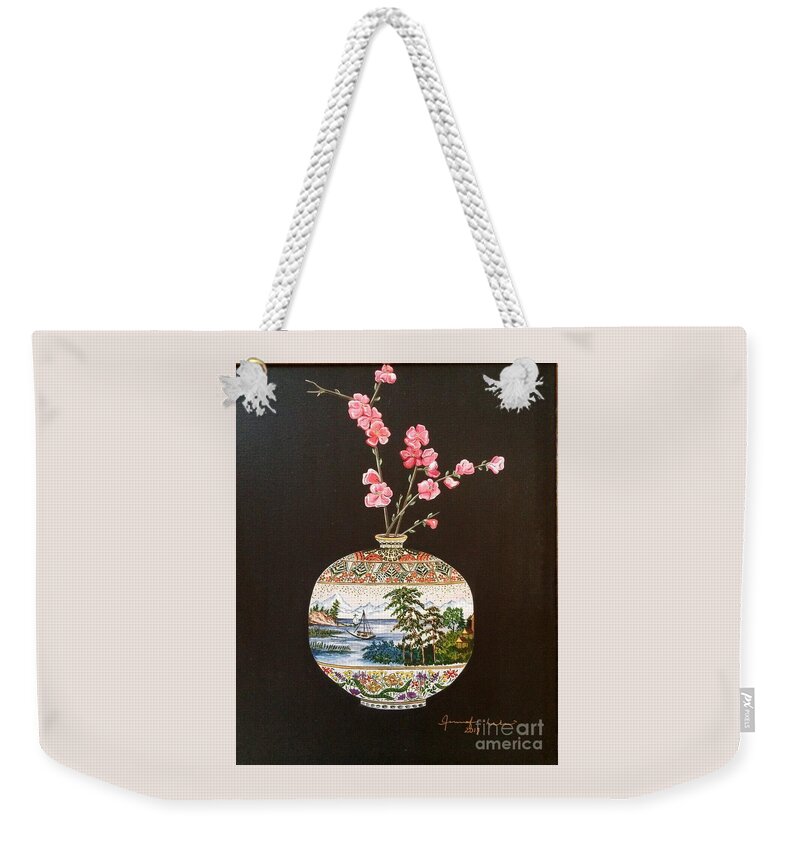 Japanese|vase|satsuma Vase| Detail|oriental|lake Biwa| Weekender Tote Bag featuring the painting Japanese Satsuma Vase by Jennifer Lake
