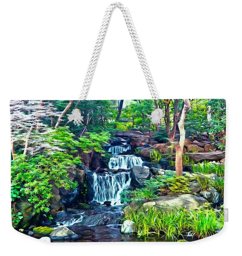 Waterfall Weekender Tote Bag featuring the photograph Japanese Waterfall Garden by Scott Carruthers