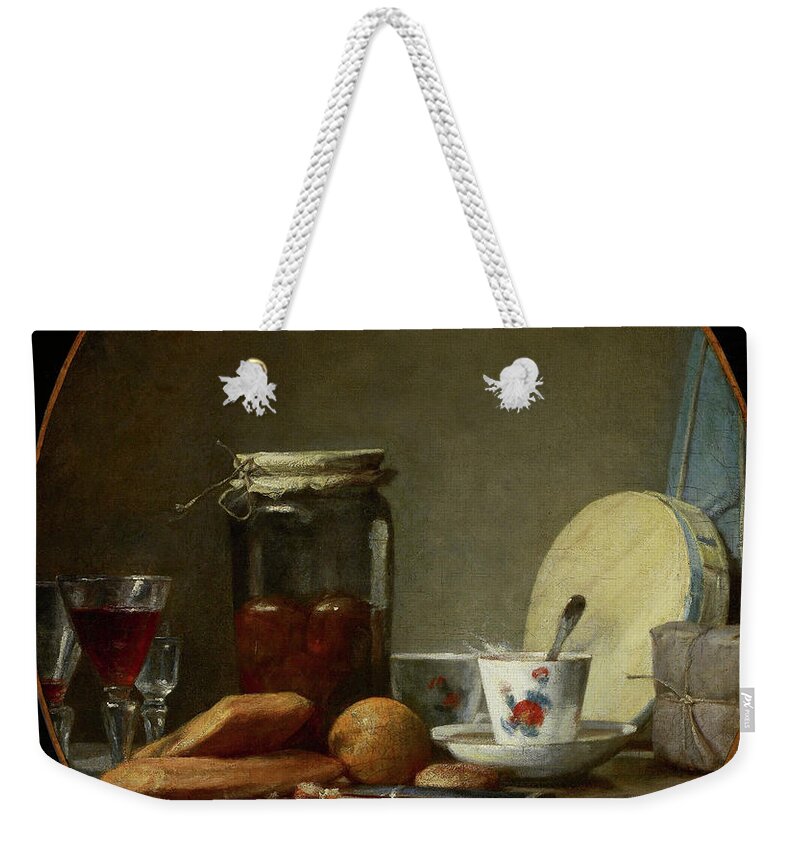 Chardin Weekender Tote Bag featuring the painting Jar of Apricots by Jean-Baptiste-Simeon Chardin
