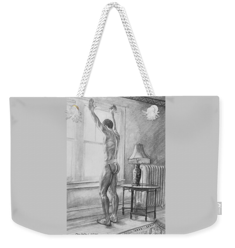 Male Nude Weekender Tote Bag featuring the painting Jason at the Window by Marc DeBauch