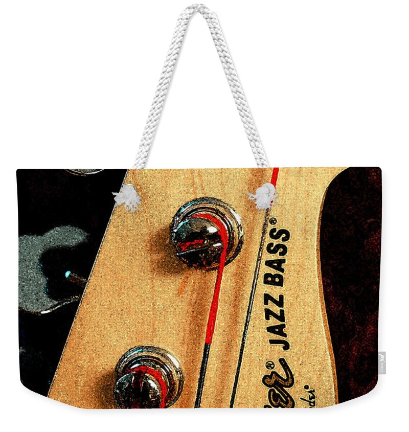 Still Life Weekender Tote Bag featuring the digital art Jazz Bass Headstock by Todd Blanchard