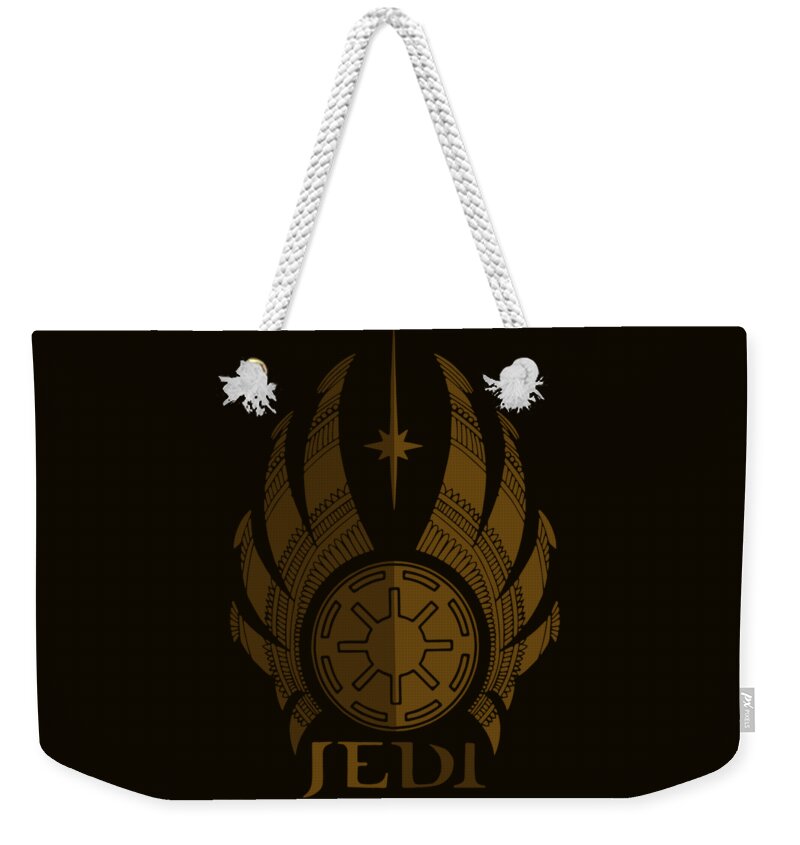 Jedi Weekender Tote Bag featuring the mixed media Jedi Symbol - Star Wars Art, Brown by Studio Grafiikka