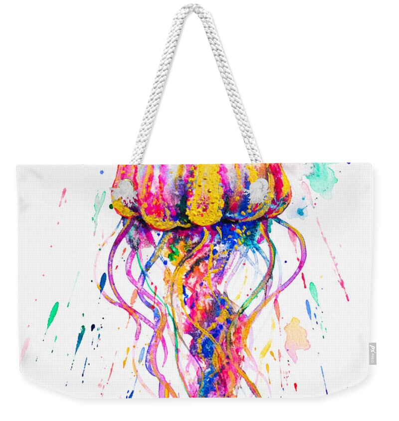 Jellyfish Weekender Tote Bag featuring the painting Jellyfish by Zaira Dzhaubaeva