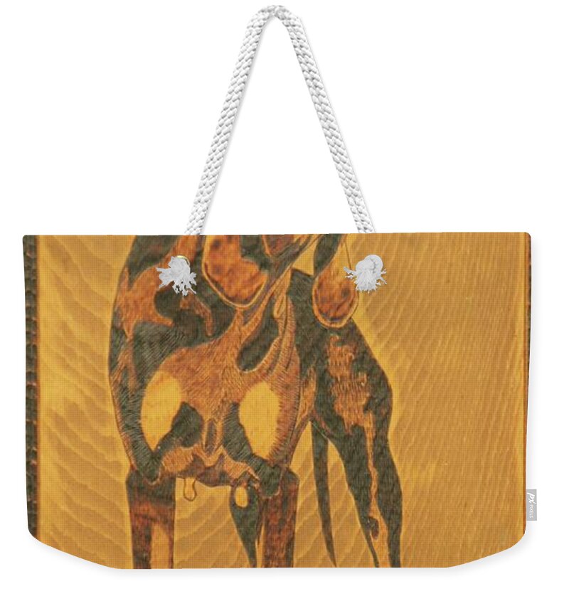 Black And Tan Coonhound Wood Burning Weekender Tote Bag featuring the drawing Jemima by Jack Harries