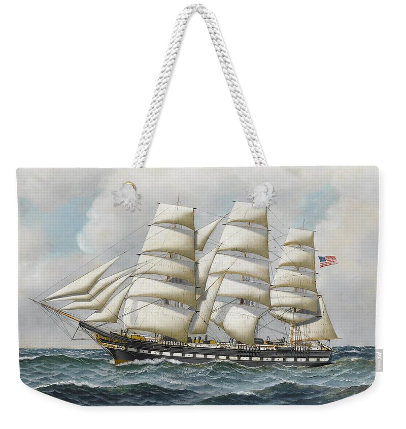 Antonio Jacobsen - The American Full-rigger 'jeremiah Thompson' ... Sea Weekender Tote Bag featuring the painting Jeremiah Thompson by Antonio Jacobsen