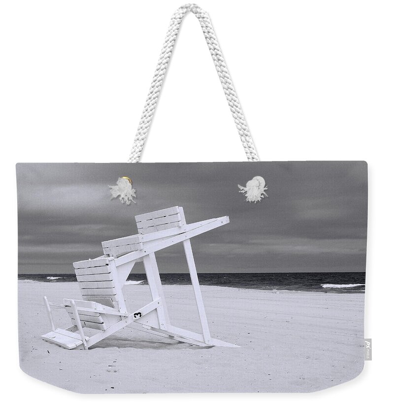Island Beach State Park Weekender Tote Bag featuring the photograph Jersey Shore 2 - B and W by Allen Beatty