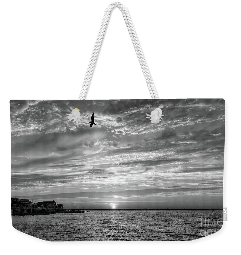 Sunrise Weekender Tote Bag featuring the photograph Jersey Shore Sunset In Black and White by Jeff Breiman